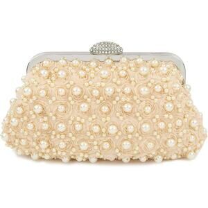 Women Pearl Clutch Flower Evening Bag cream Purse Women Evening Wedding Bridal